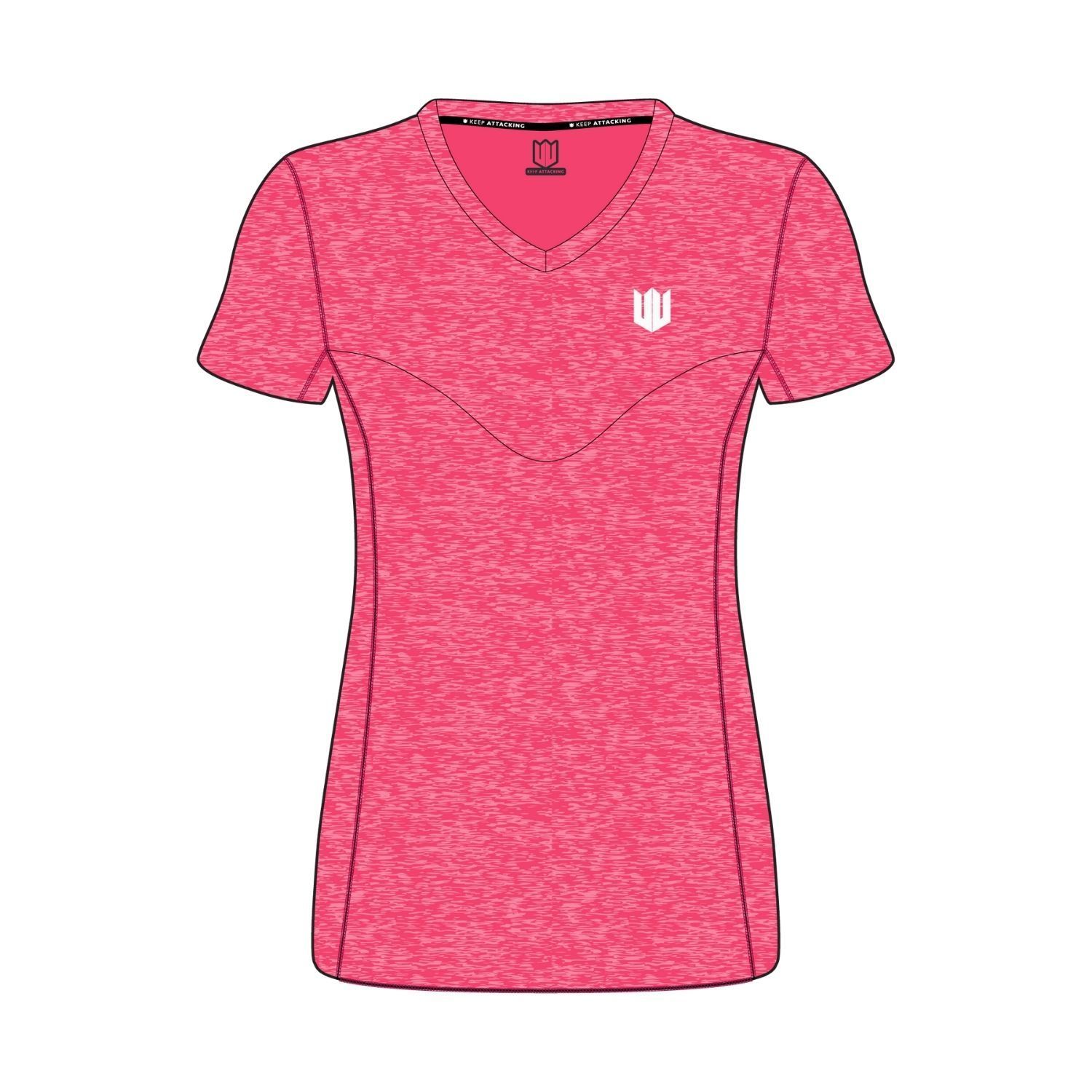 A pink t-shirt with a v-neck and short sleeves