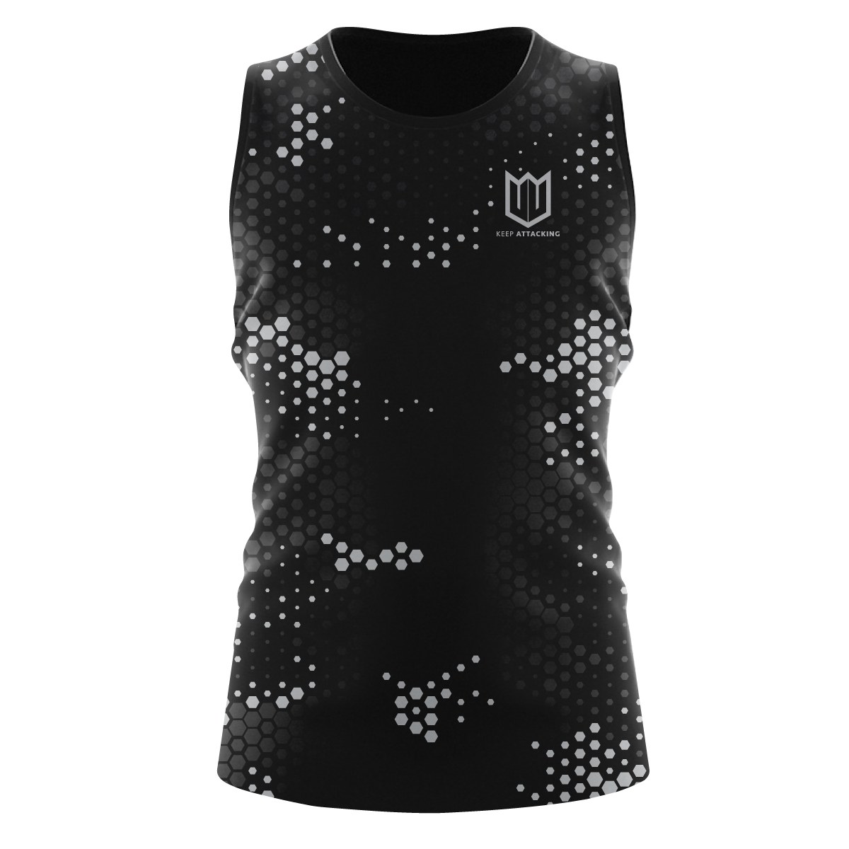 A black tank top with white dots on it