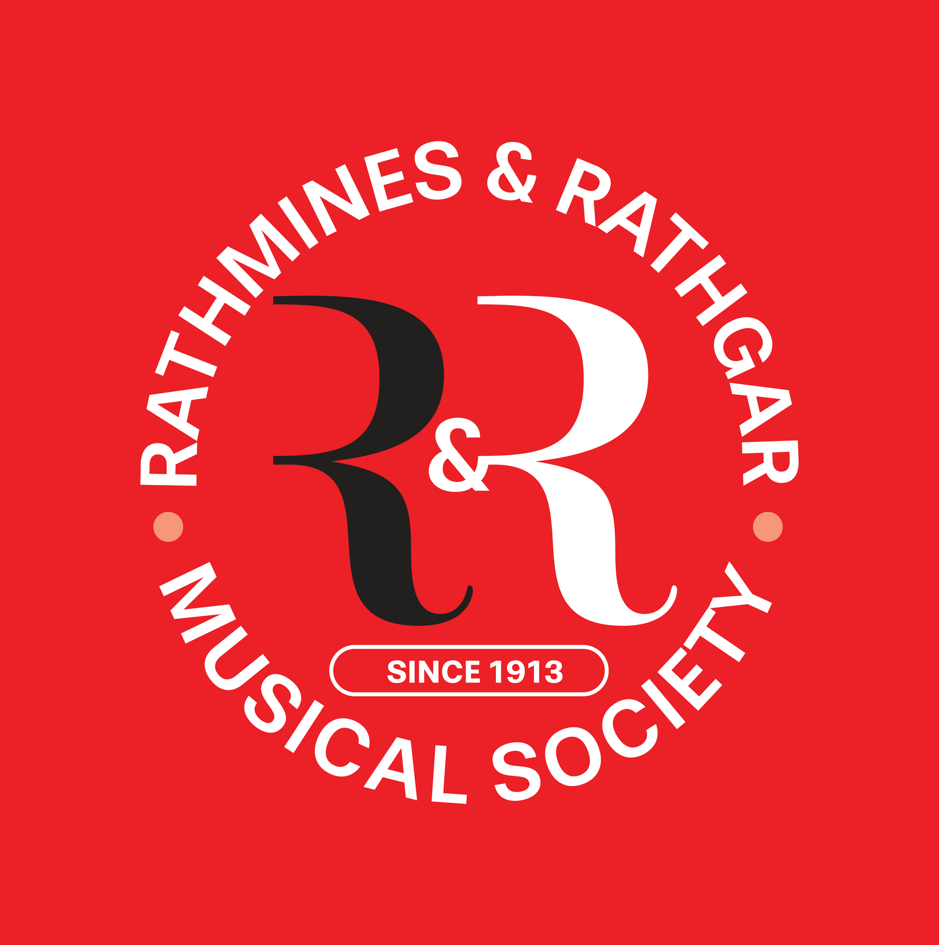Red circular logo. 