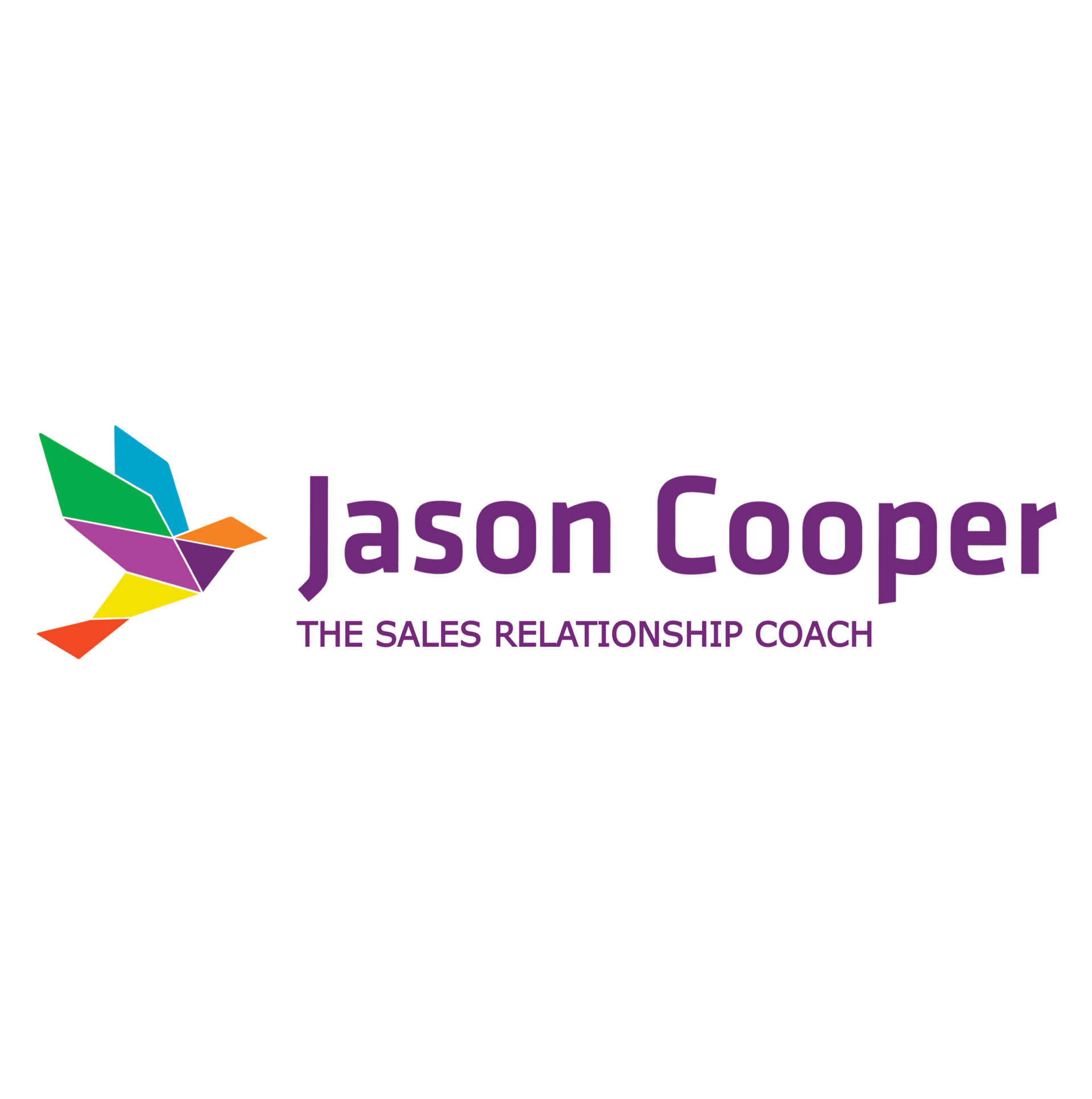 Logo: Colorful geometric bird next to the name 