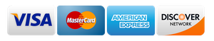 Credit card payment logos: Visa, Mastercard, American Express, and Discover Network.
