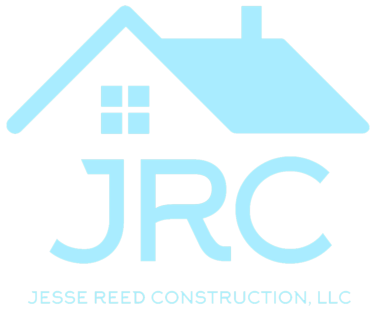 Light blue Jesse Reed Construction LLC logo with a house roof and JRC initials
