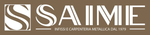 SAIMIE logo in white on a brown background, with the tagline “INFISSI E CARPENTERIA METALLICA DAL 1979”