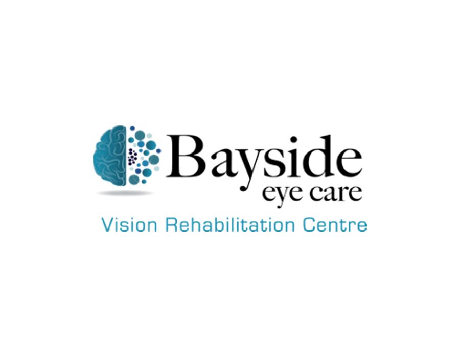 Logo for Bayside Eye Care: a teal brain design with the company name and tagline