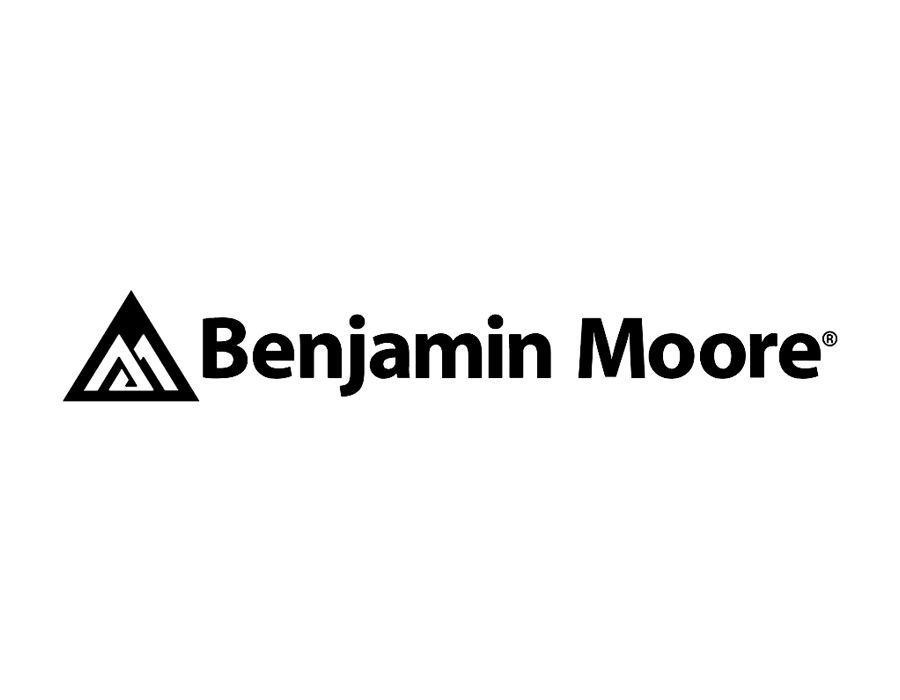 Benjamin Moore logo: Black and white with an abstract triangle icon and the company name.