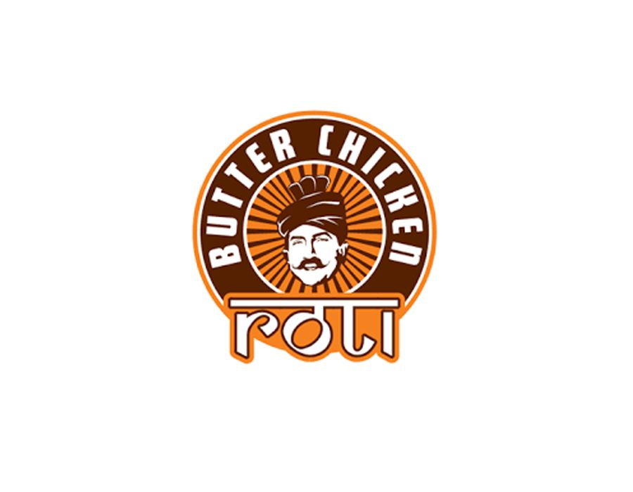 Logo for Butter Chicken Roti, featuring a circular design with text and a face wearing a turban.