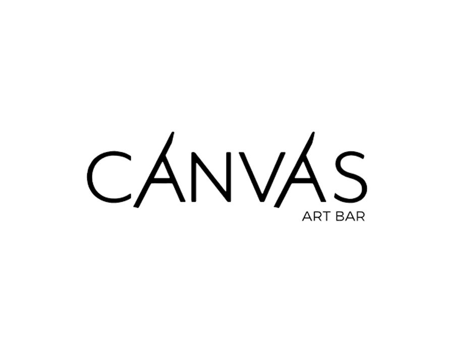 Logo for Canvas Art Bar, black text on white background. The word “Canvas” has the A marked with a diagonal line, and the bottom reads “ART BAR”.