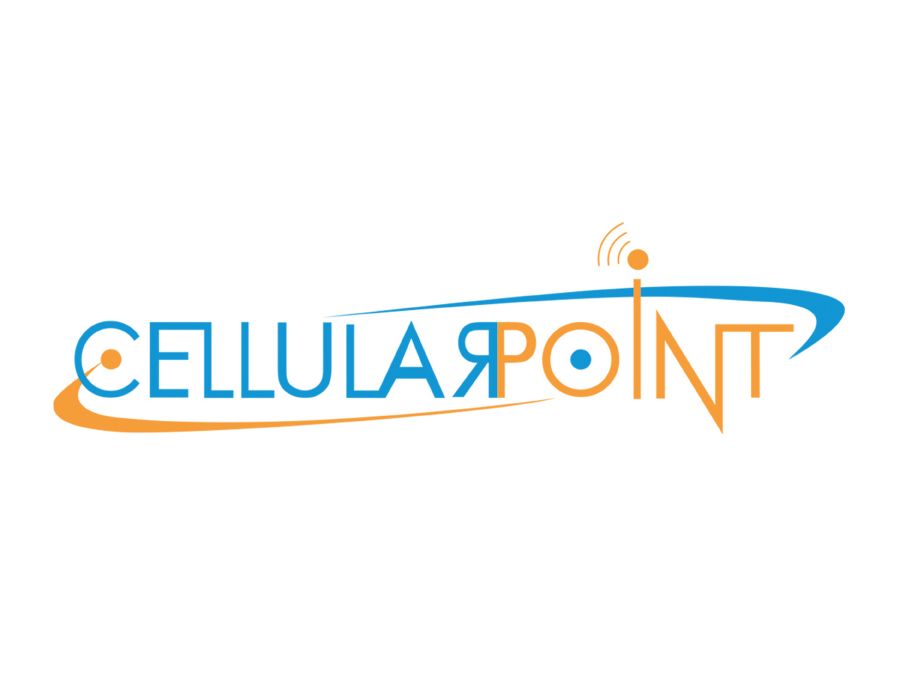 Logo for Cellular Point, featuring the company name in blue and orange with a stylized antenna.