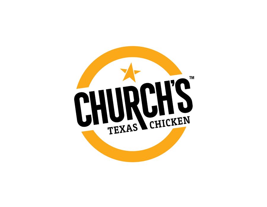 Church's Texas Chicken logo: black text within a yellow circle, featuring a star.
