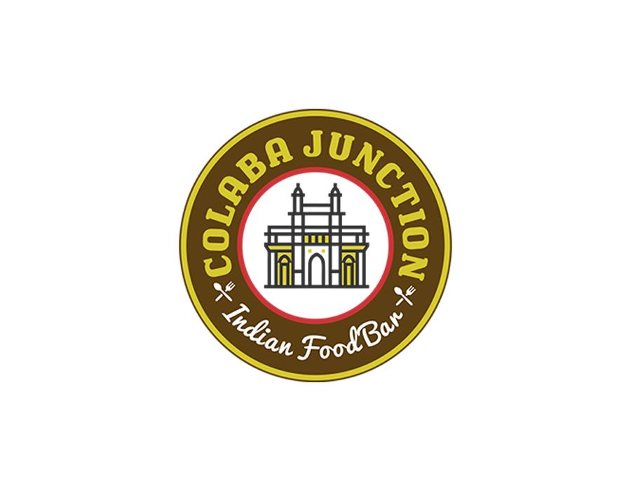 Colaba Junction Indian Food Bar logo: A circular design with a brown border, the words