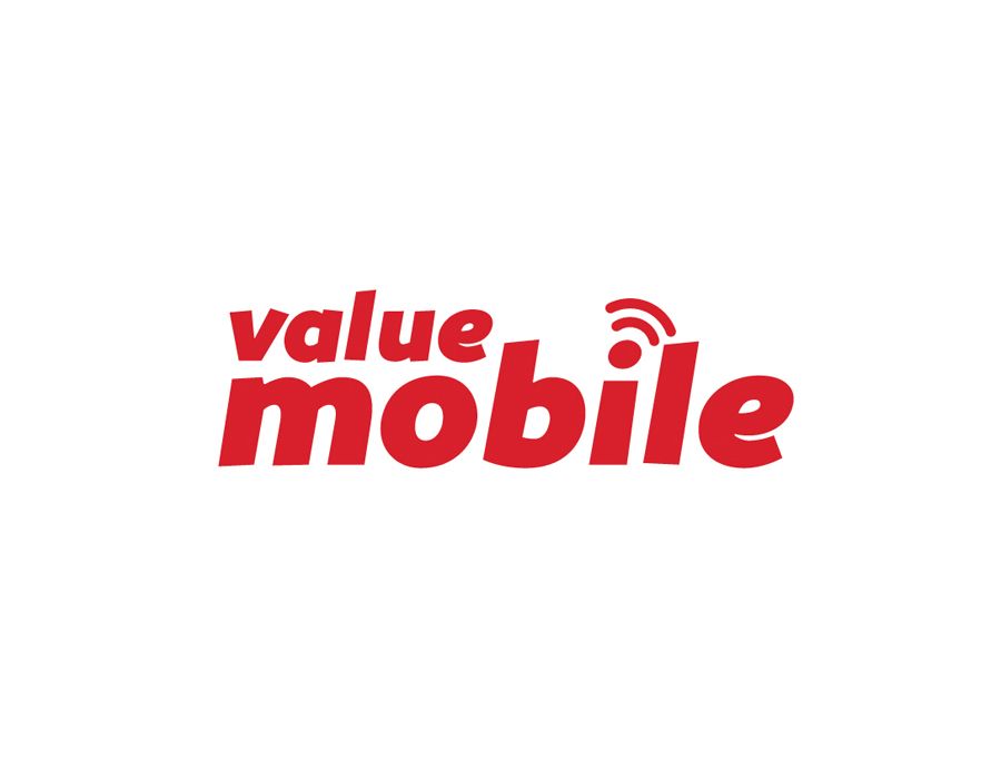 Logo for Value Mobile: Red text on a white background. The words