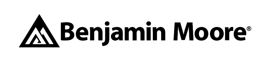Benjamin Moore logo featuring a black triangular emblem with an inner triangle and the words "Benjamin Moore" in black.