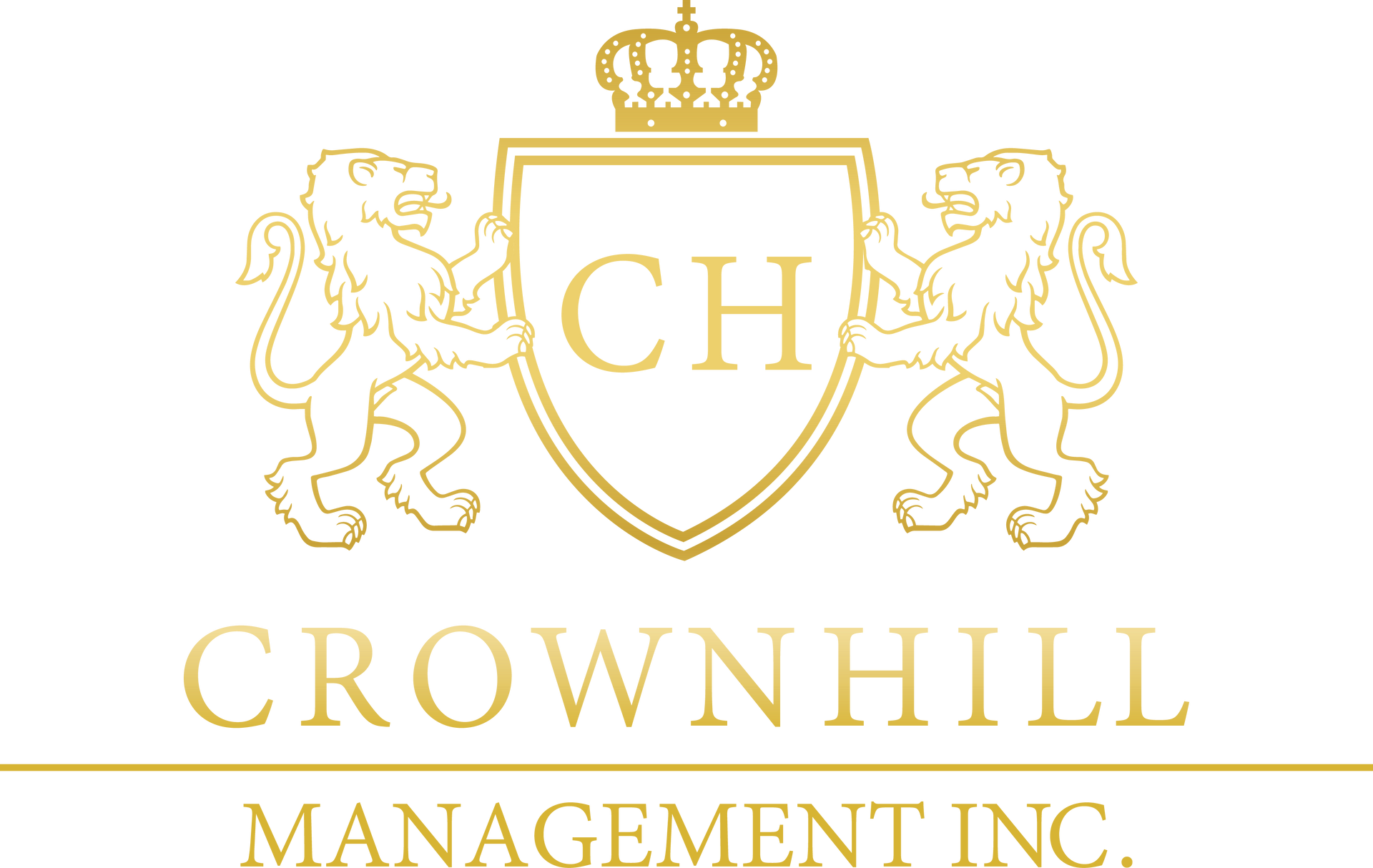 Gold logo for Crownhill Management Inc. featuring a crest with lions, crown, and