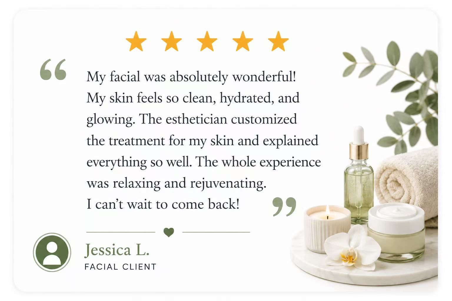 5-star facial client review for Healing Hands Spa in Novi, MI
