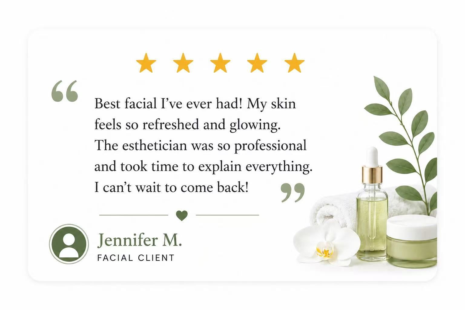 5-star facial client review for Healing Hands Spa in Novi, MI