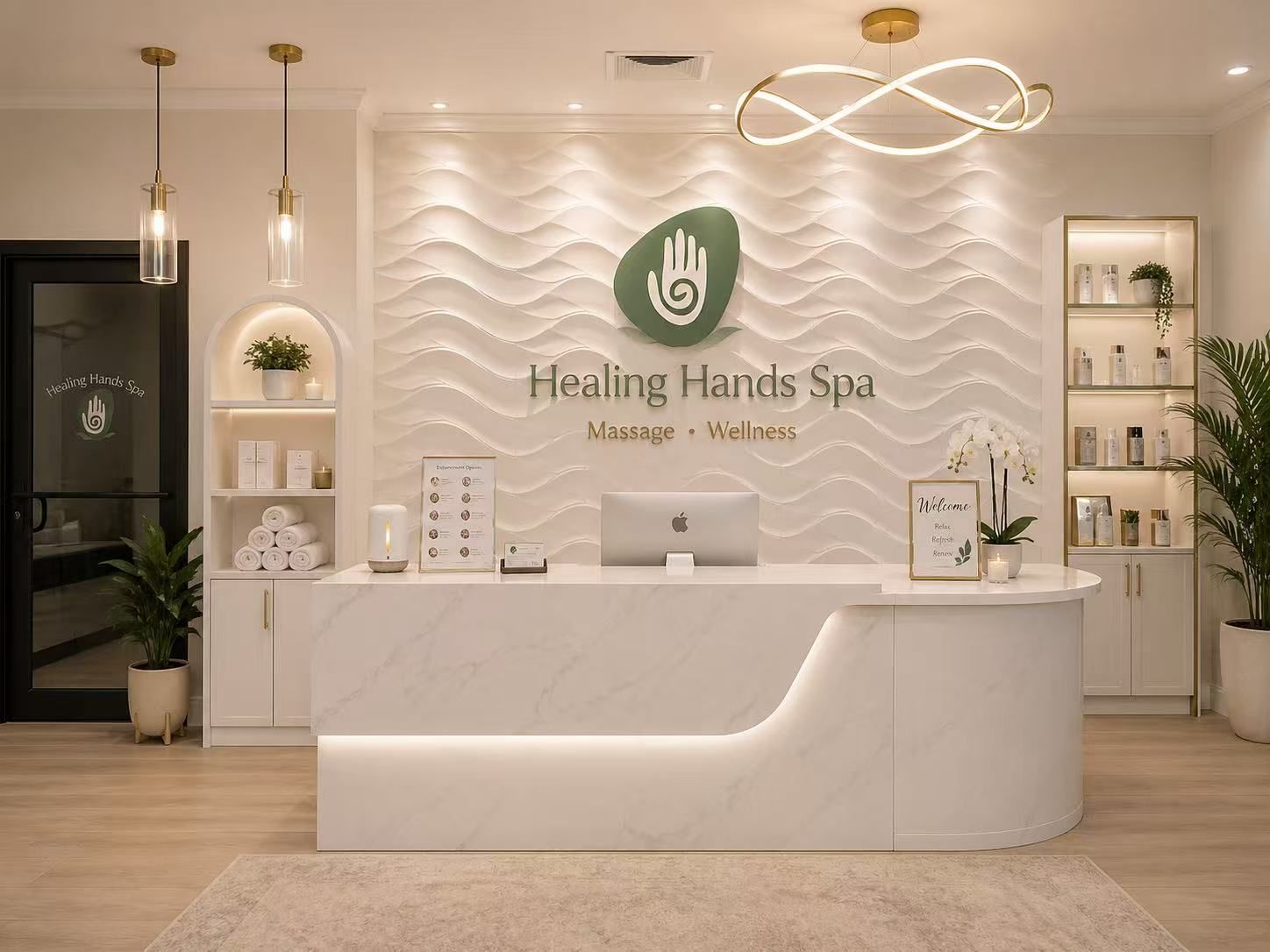 Healing Hands Spa reception area in Novi, MI