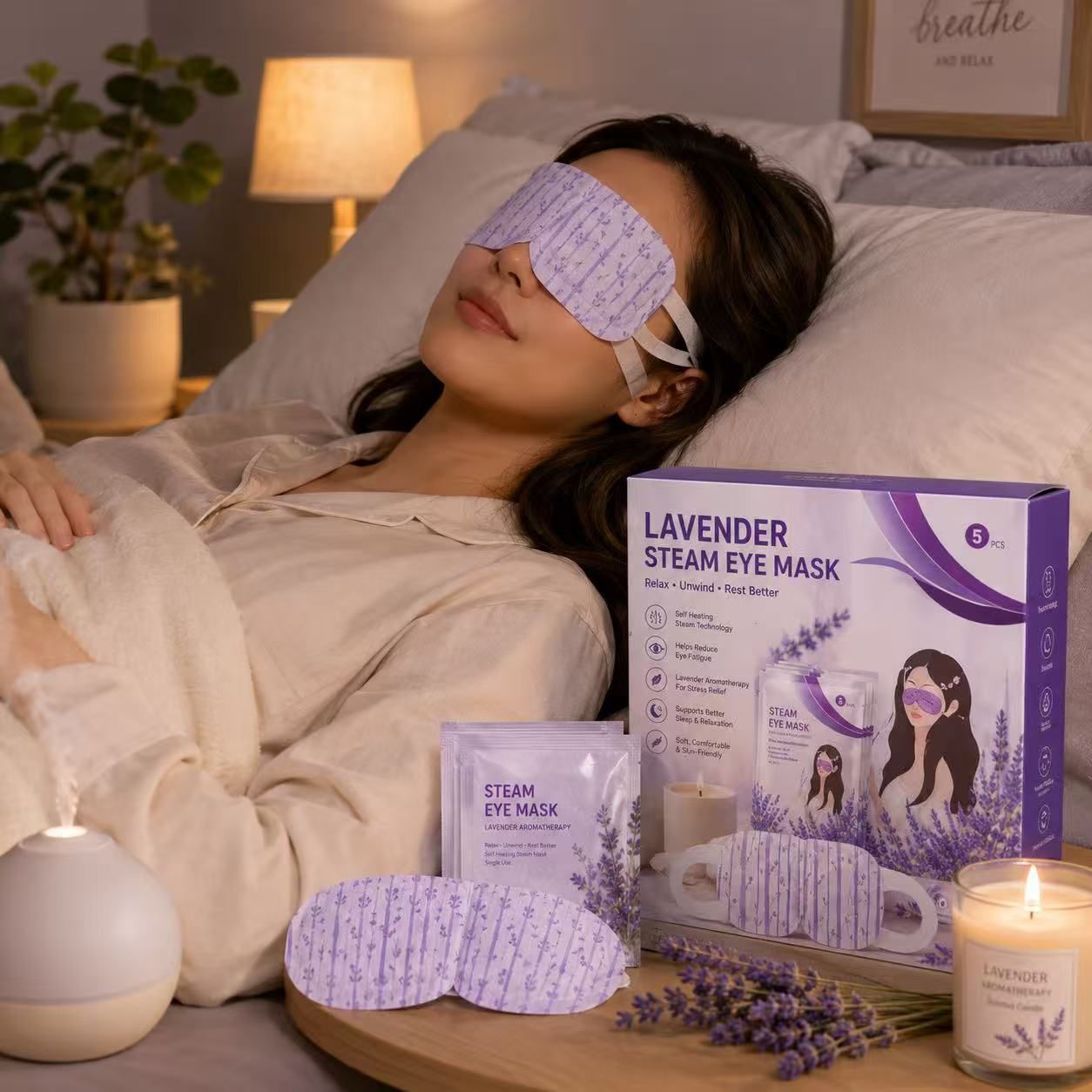 Lavender Self-Heating Steam Eye Mask (5 Pack)