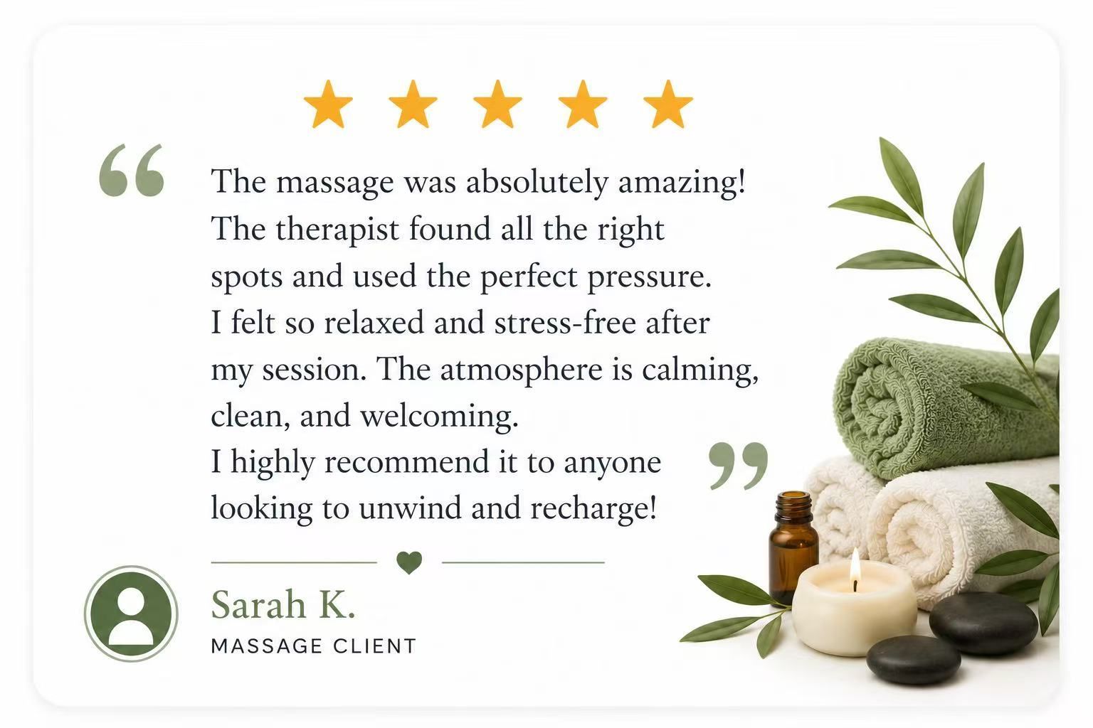 5-star massage client review for Healing Hands Spa in Novi, MI