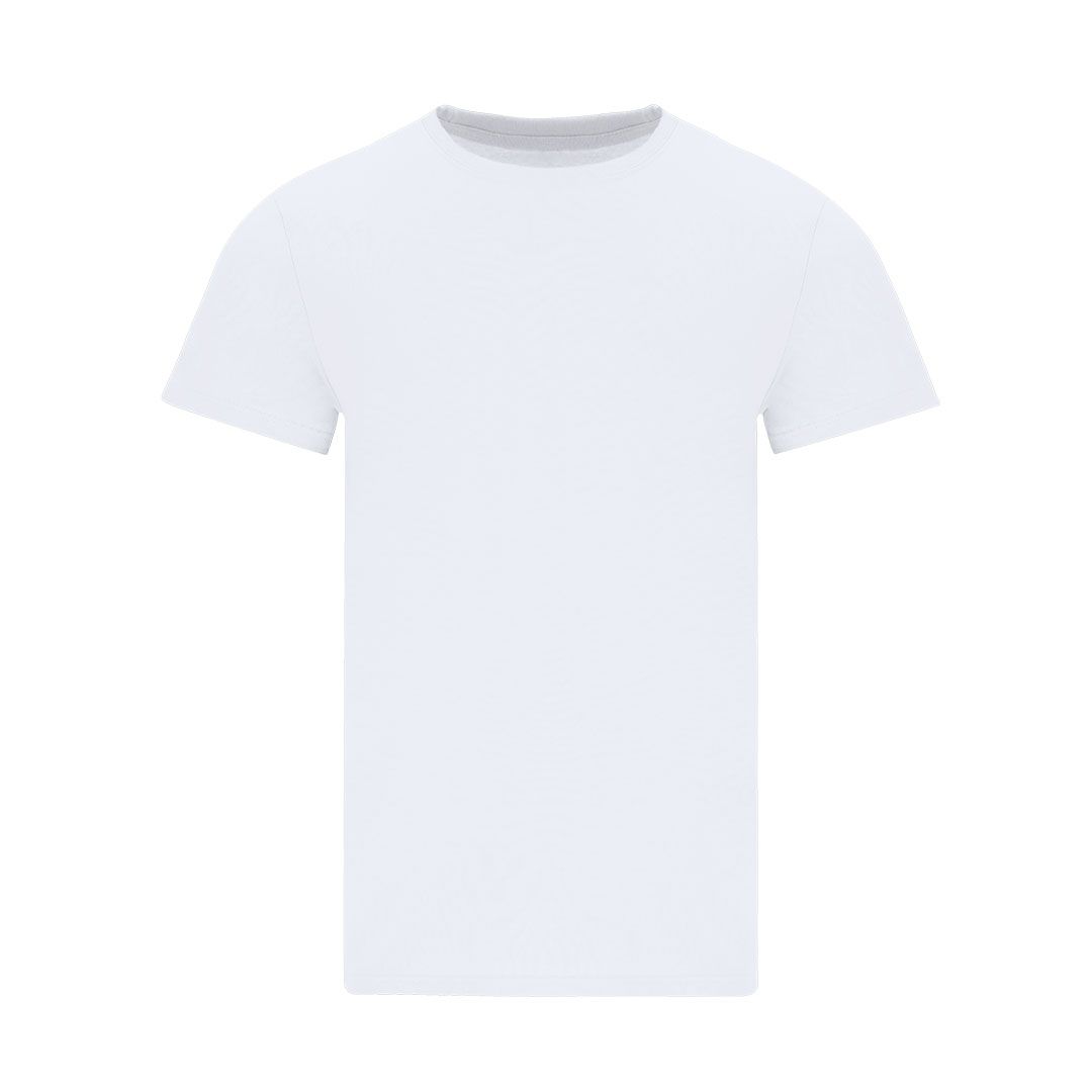 Una camiseta blanca lisa de manga corta y cuello redondo.