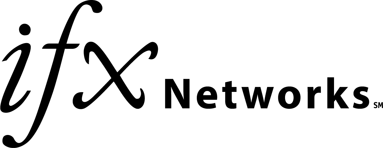 El logotipo negro de ifx Networks presenta la palabra 