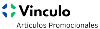 Logotipo de Vinculo Articulos Promocionales que presenta un icono geom&eacute;trico azul y verde junto al nombre de la empresa.