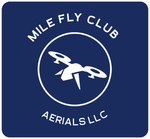 Mile Fly Club Aerials LLC logo with a black dragonfly inside a circle on white background
