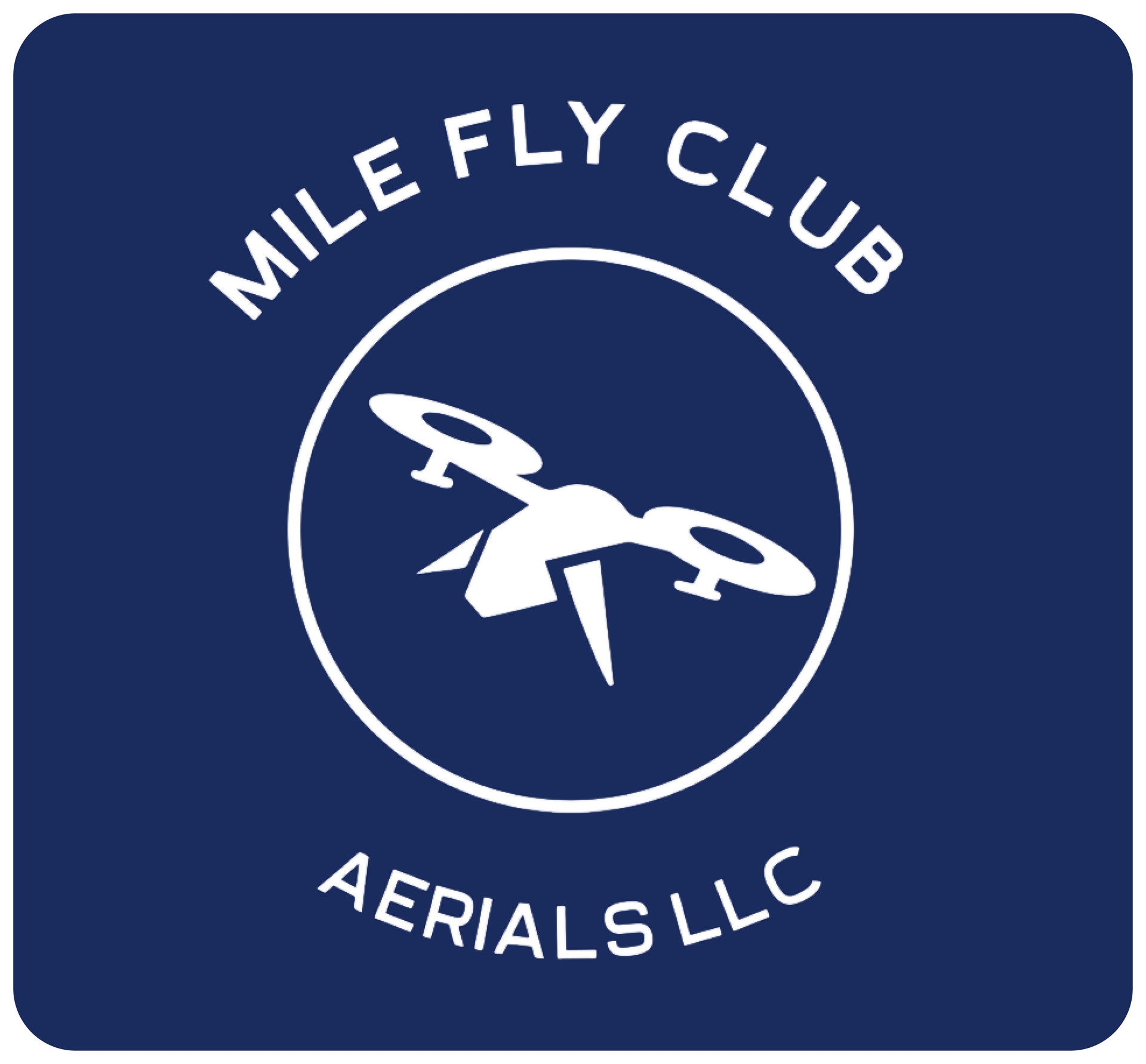 Mile Fly Club Aerials LLC logo with a black dragonfly inside a circle on white background