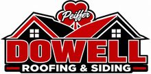 Pfeiffer Dowell Roofing & Siding logo with red and black house roof graphic