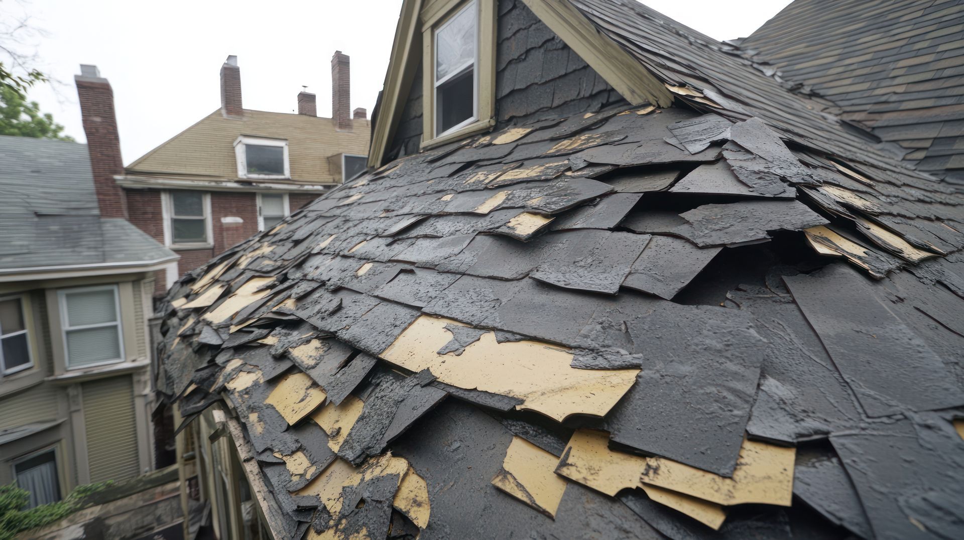 Exterior roofing evaluation for slate roof repair