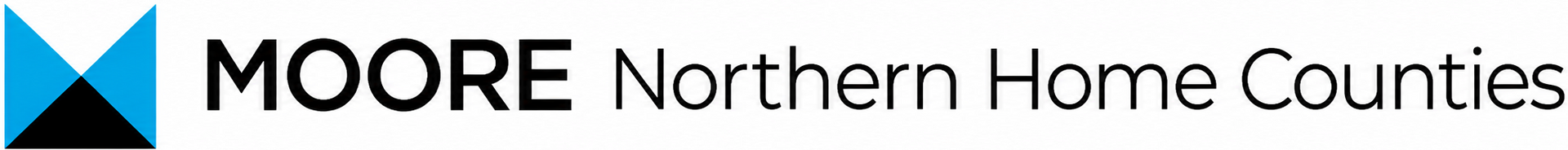 MOORE logo with black text and blue-black geometric mark on white background