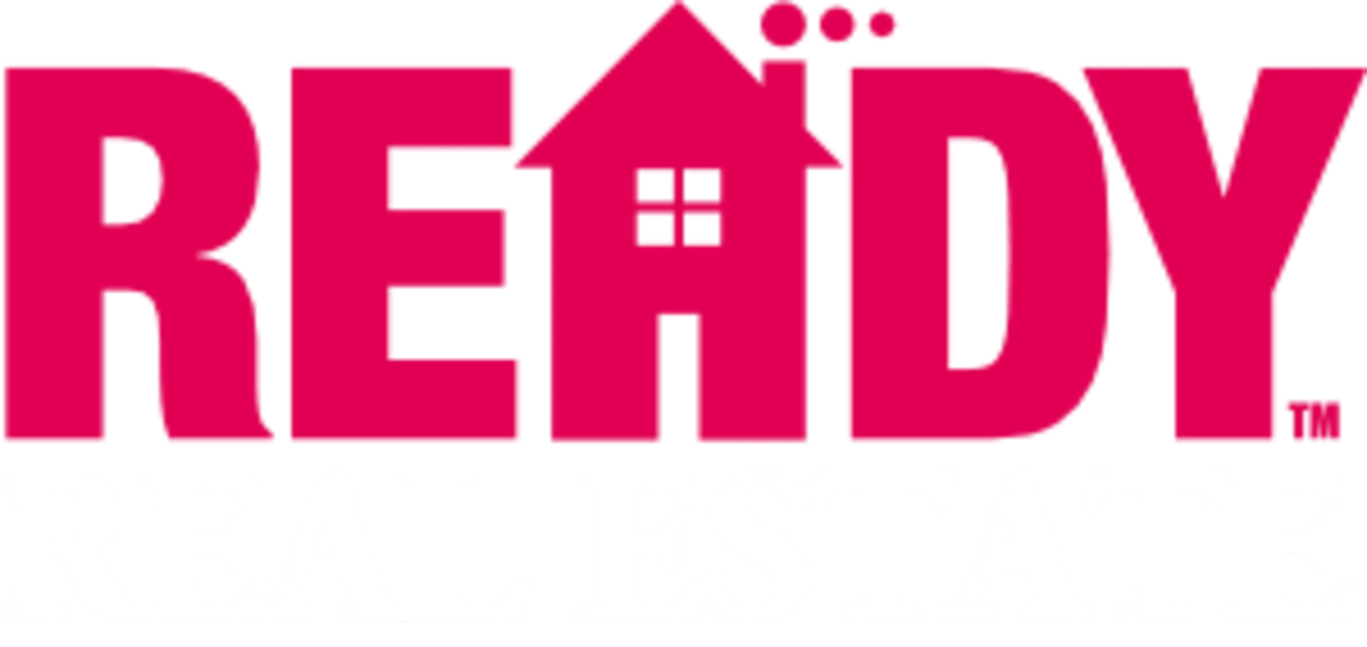 Bright pink READY logo with a house-shaped letter A and small rooftop dots on white background