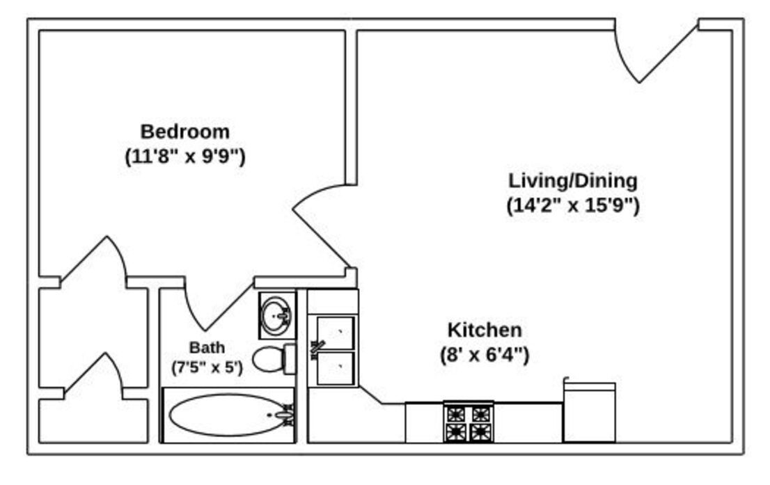 Floor Plan: Canterbury · 1 Bed · 1 Bath · 486 SQ. FT.