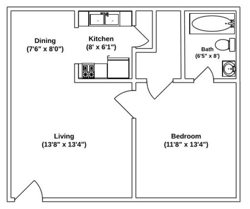 Floor Plan: Kensington · 1 Bed · 1 Bath · 576 SQ. FT.