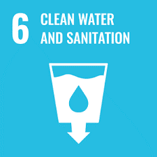 A blue sign with a glass of water and an arrow pointing down.