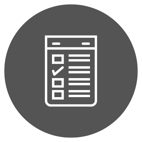 A checklist in a circle on a white background.