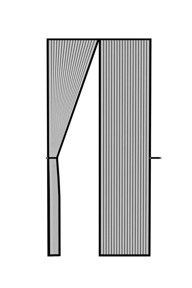 A Black and White Drawing of a Door With a Curtain Attached to It — Budget Screens & Awnings in South Lismore, NSW