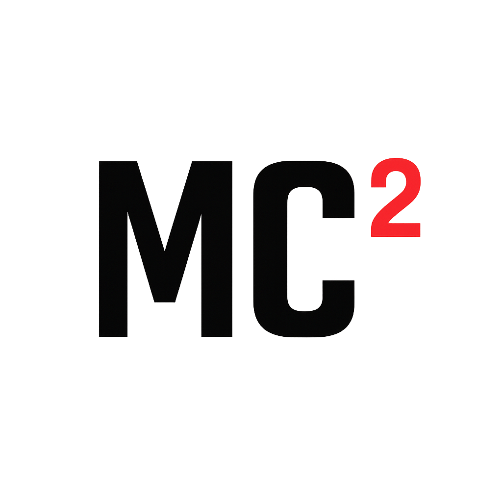MC² logo in black with red superscript 2.