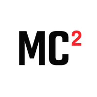 Black MC2 logo with red superscript 2 on a white background