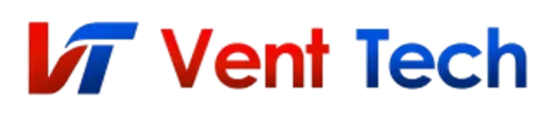 Vent Tech logo with blue and red stylized VT icon and black text on a white background