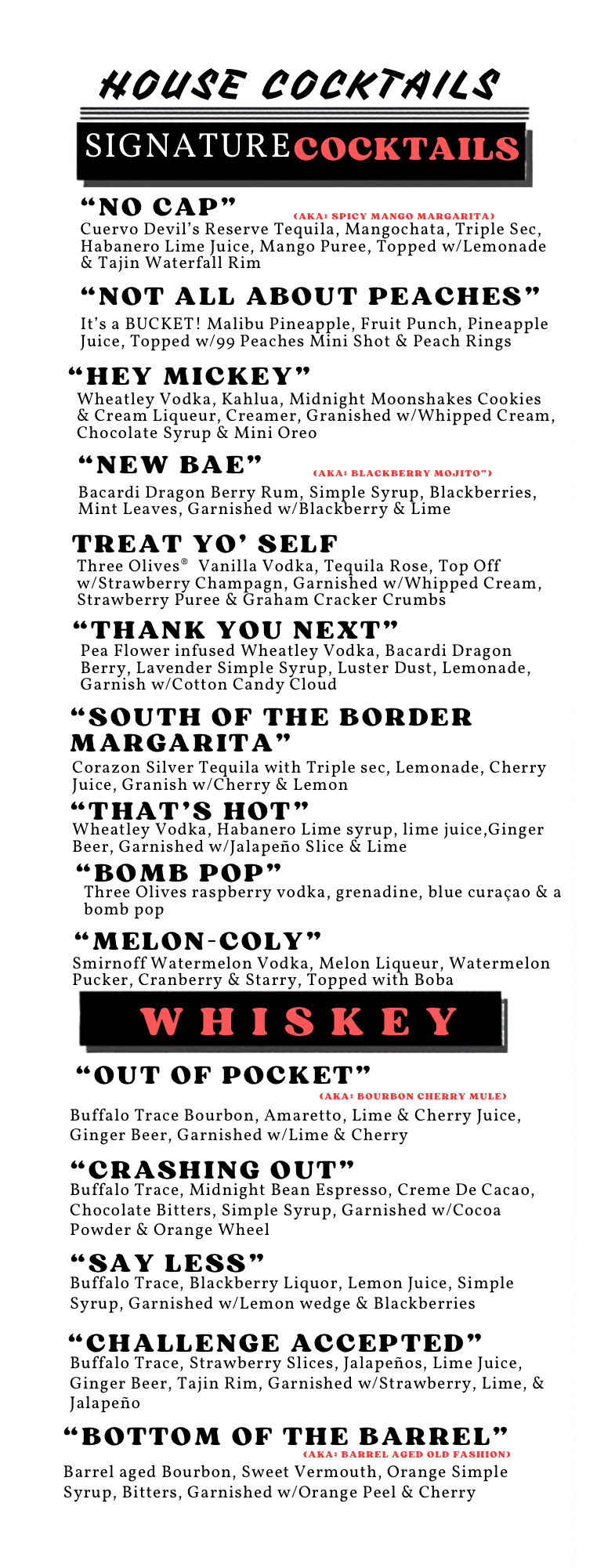 The Village Inn Sylvania Cocktail Menu