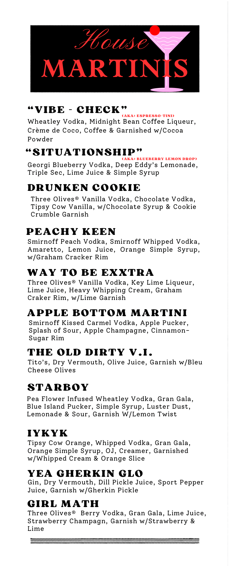 The Village Inn Sylvania Cocktail Menu