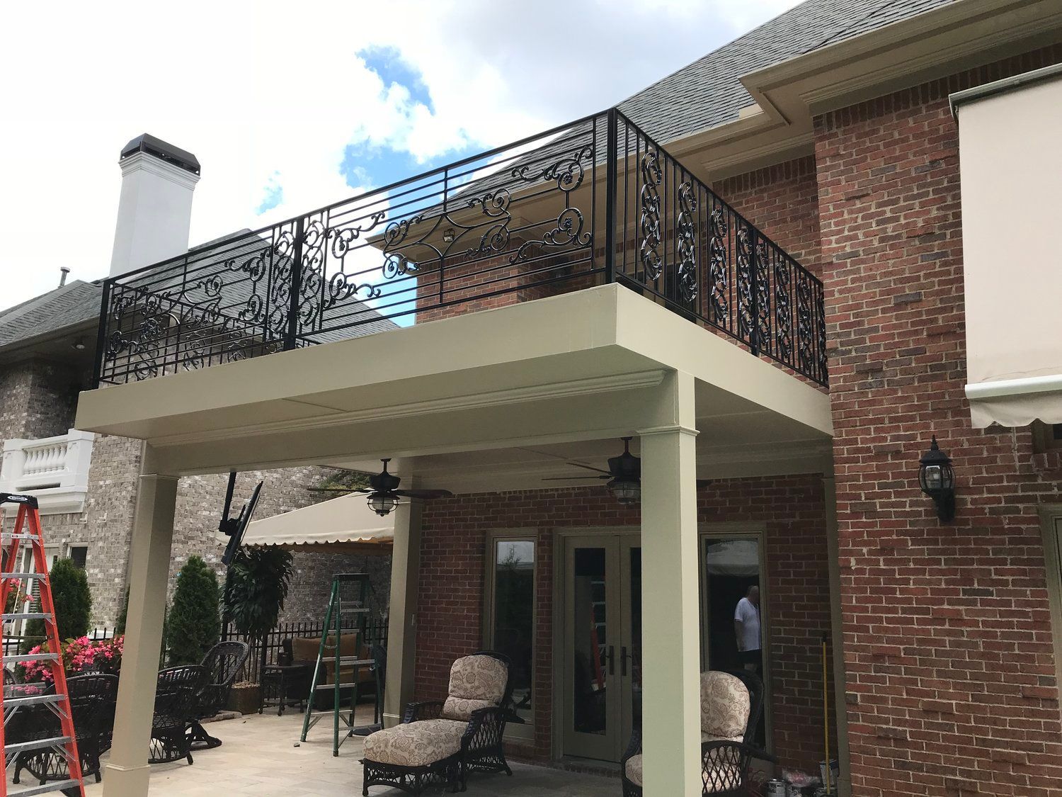 custom balcony railing at suburban residence