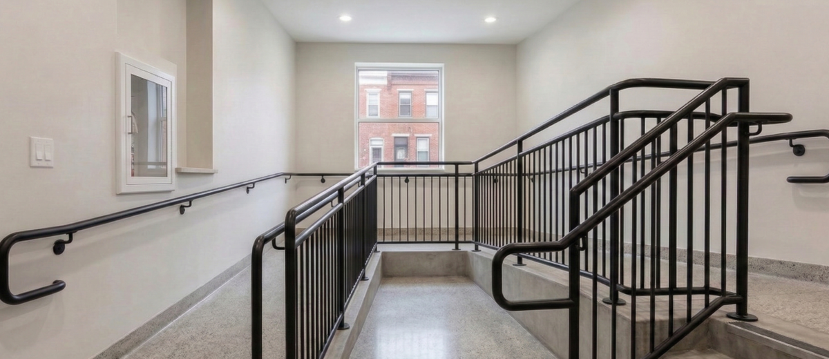 interior commercial handicap ramp railing