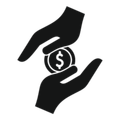 A pair of hands holding a coin with a dollar sign on it.