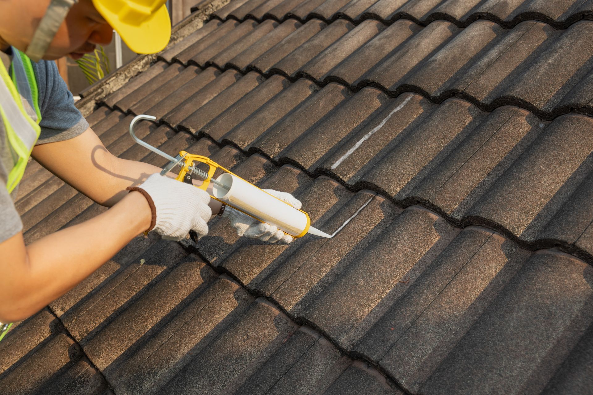 An aerial view of the roof of a building.