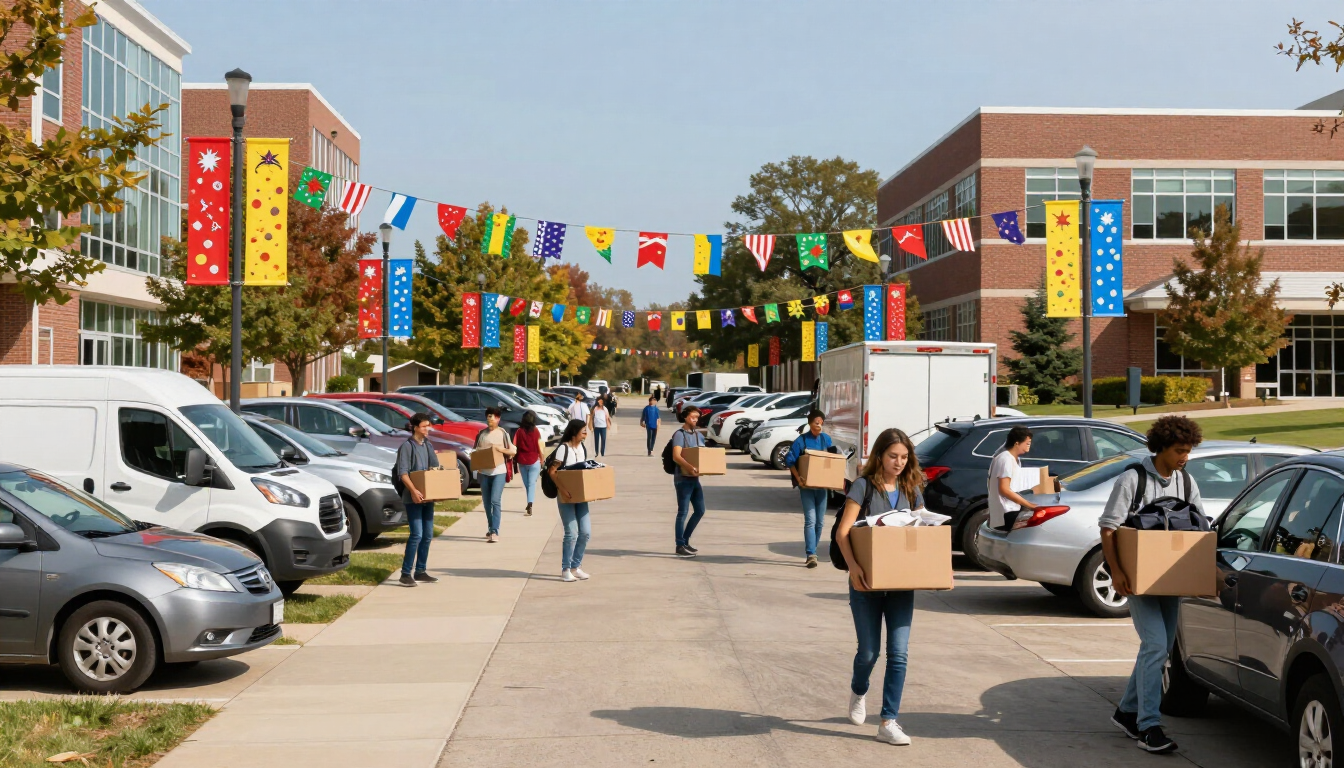 Busy campus unloading zone