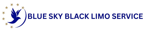 Blue Sky Black Limo Service logo with a blue bird and crescent moon icon on a white background