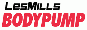 Logo Les Mills BODYPUMP in nero e rosso.