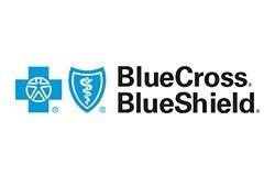 Blue Cross Blue Shield logo with blue cross and shield icons and black text on a white background
