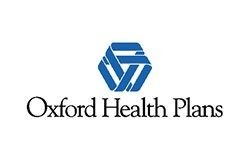 Oxford Health Plans logo with blue geometric icon and black text on white background